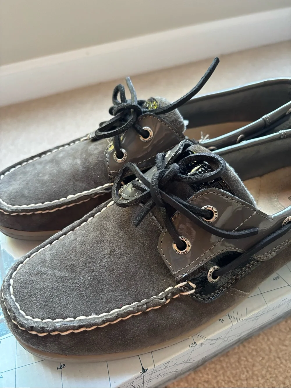 Sperry Women’s Graphite Suede & Patent Accent Boat Shoes